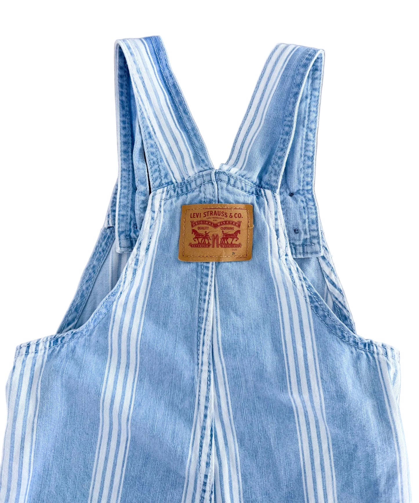Vintage Kids Levis Strauss Blue And White Railroad Stripe Overalls Size 2 Years