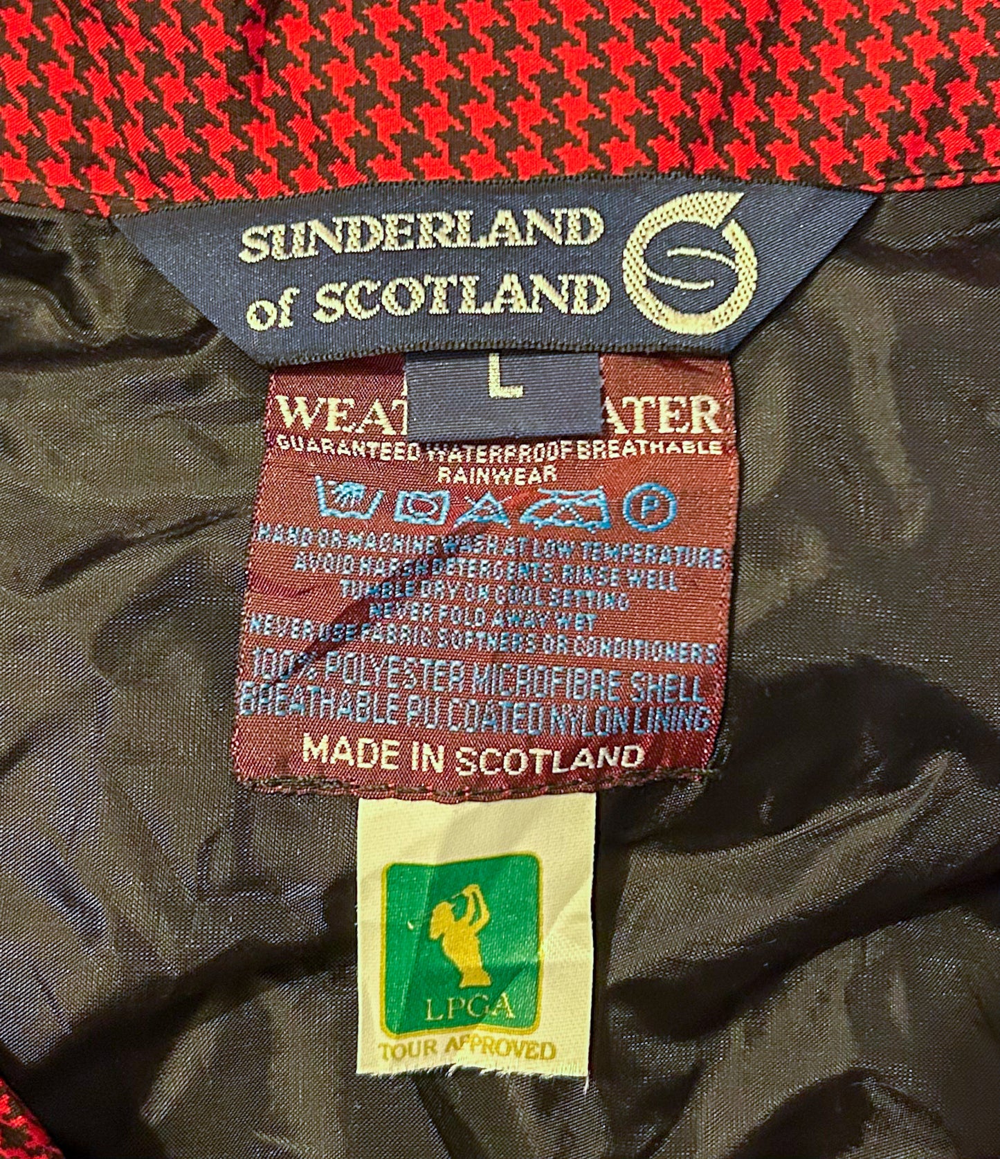 Vintage 1990s Red Houndstooth Q-Zip Windbreaker Large