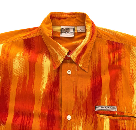 Hot Buttered Orange Red Abstract Print Short Sleeve Shirt, XL