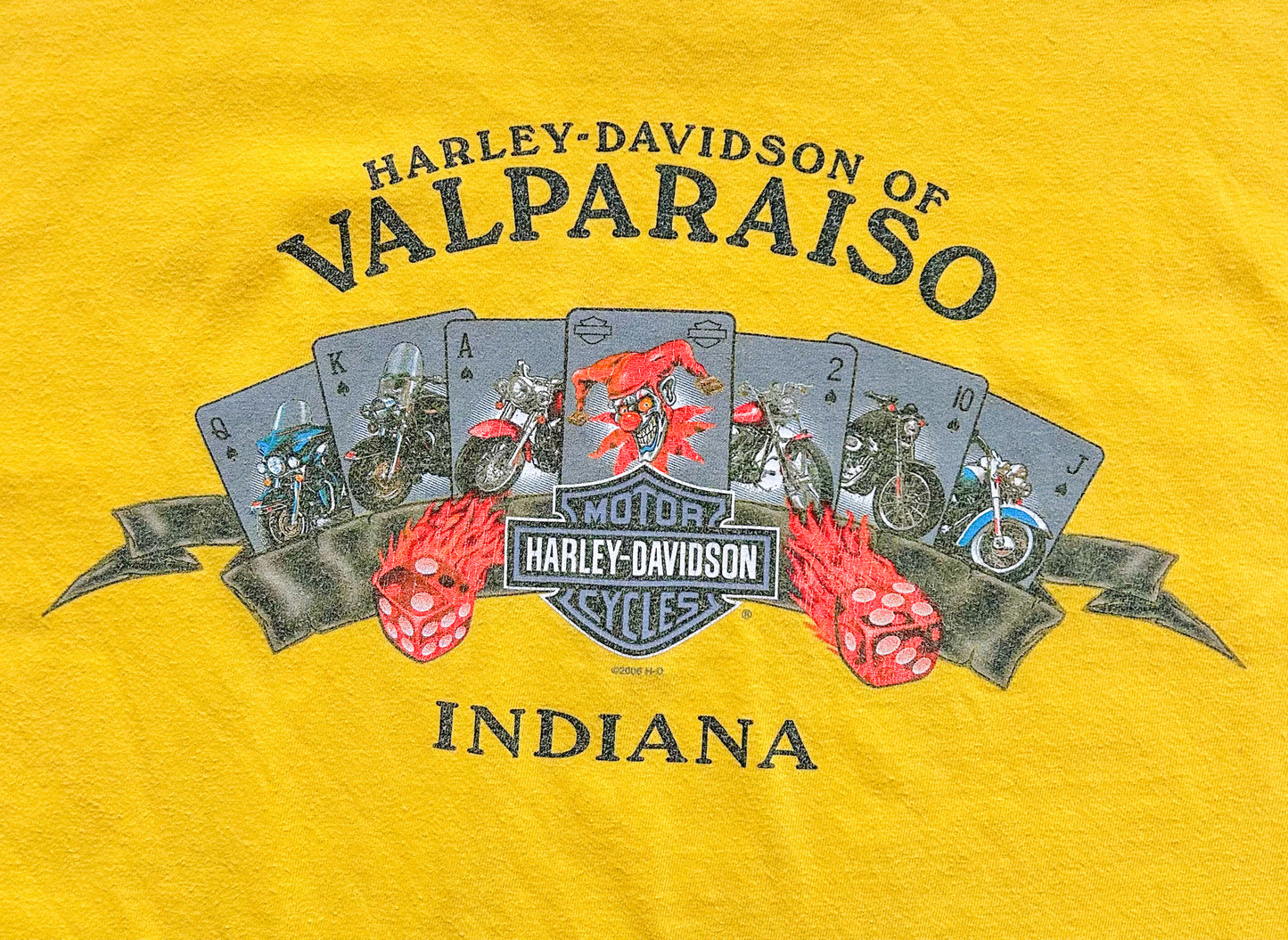 Vintage 2006 Harley-Davidson T-Shirt Valparaiso Indiana Yellow USA Made Graphic Tee, Size - XL