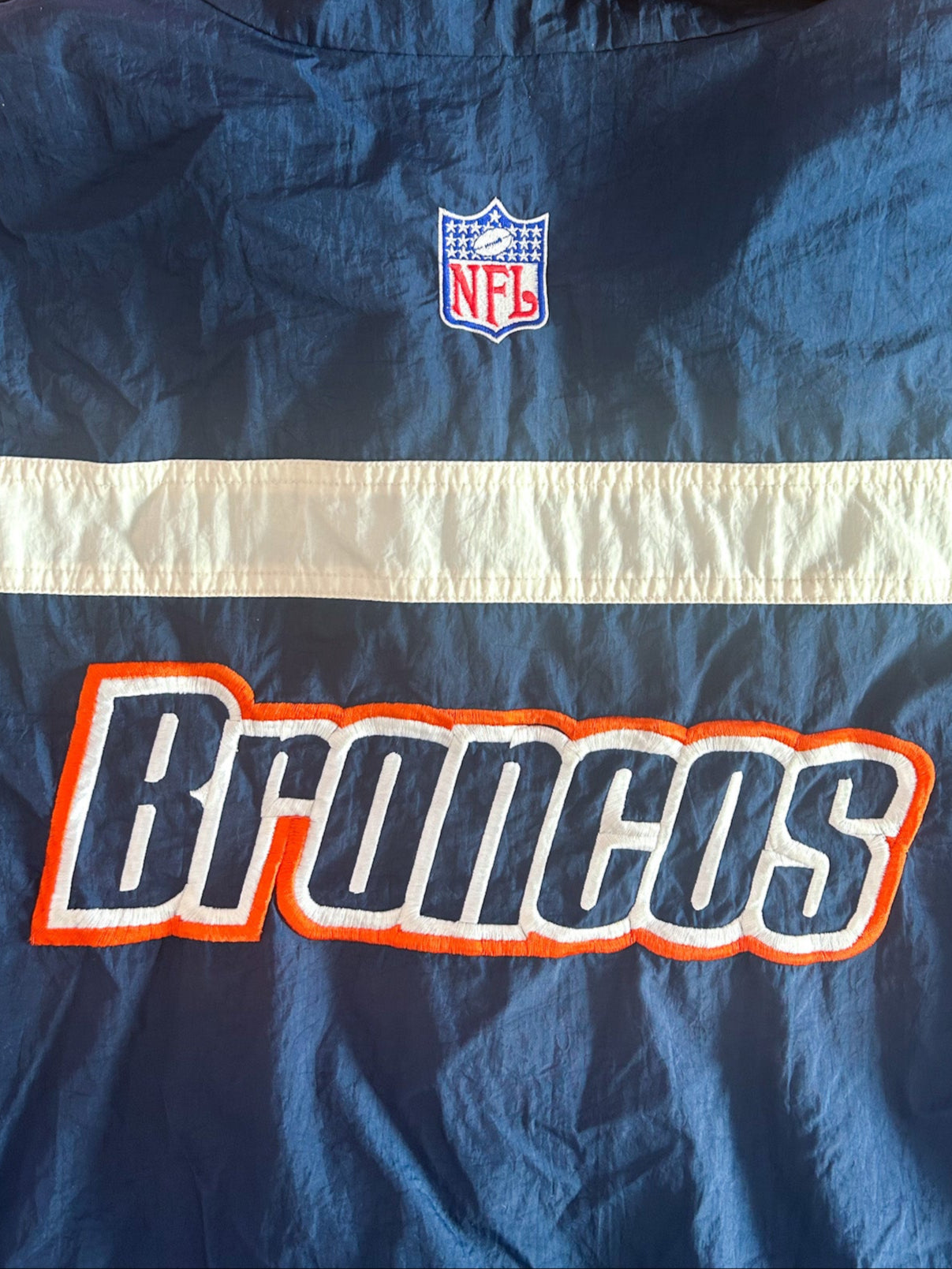 Vintage 90s Denver Broncos Reebok NFL Pro Line Windbreaker Jacket – Navy & White – Retro NFL Streetwear, Size -2XL