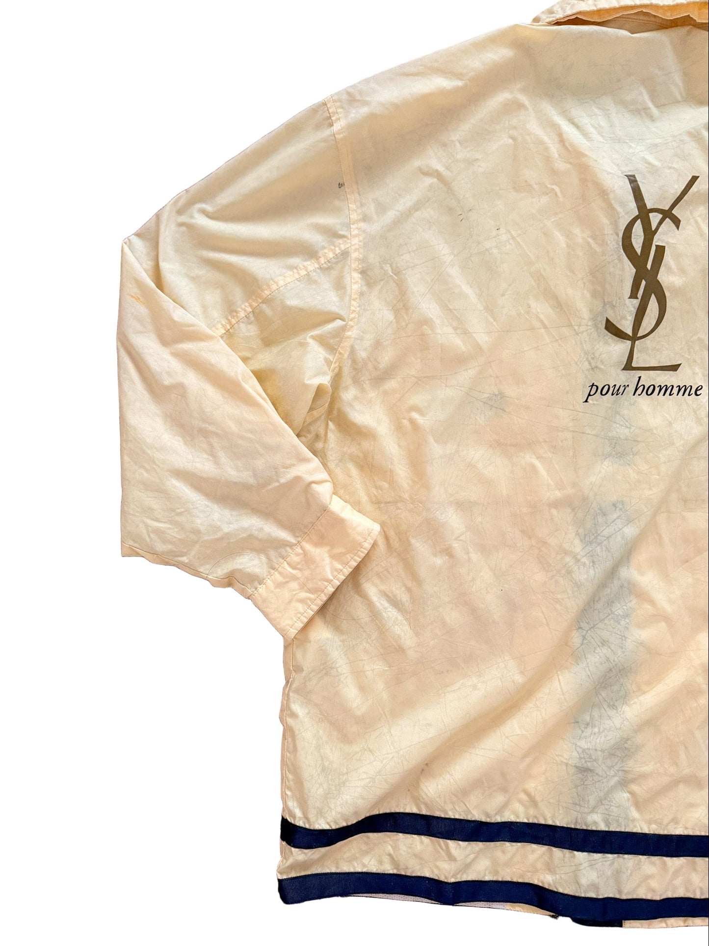 Vintage Yves Saint Laurent Pour Homme Windbreaker Jacket | 90s YSL Nylon Hooded Coat | Yellow & Navy Designer Outerwear, Size Large