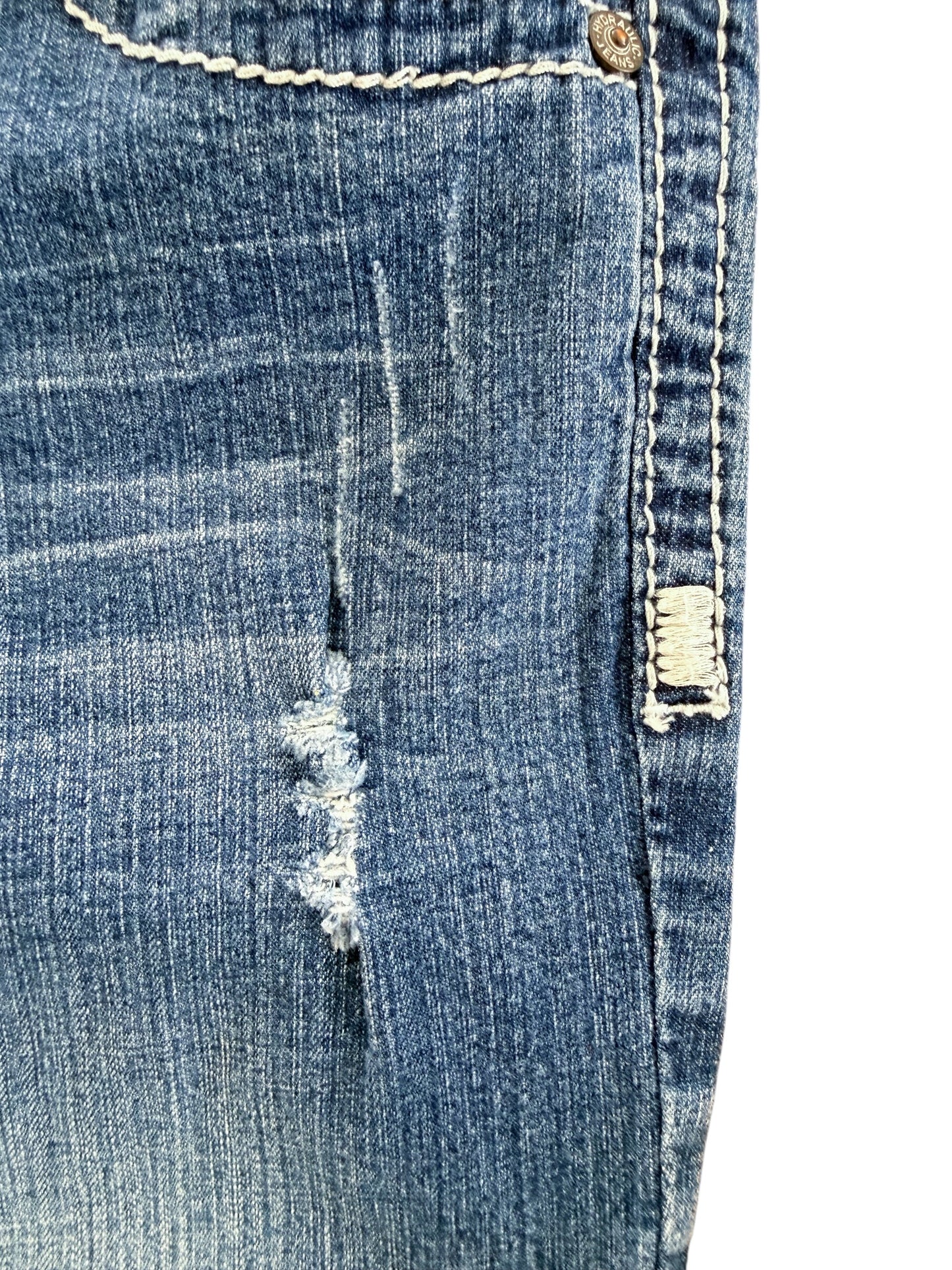 Hydraulic Embroidered Y2K Denim Capri Pants, 28W