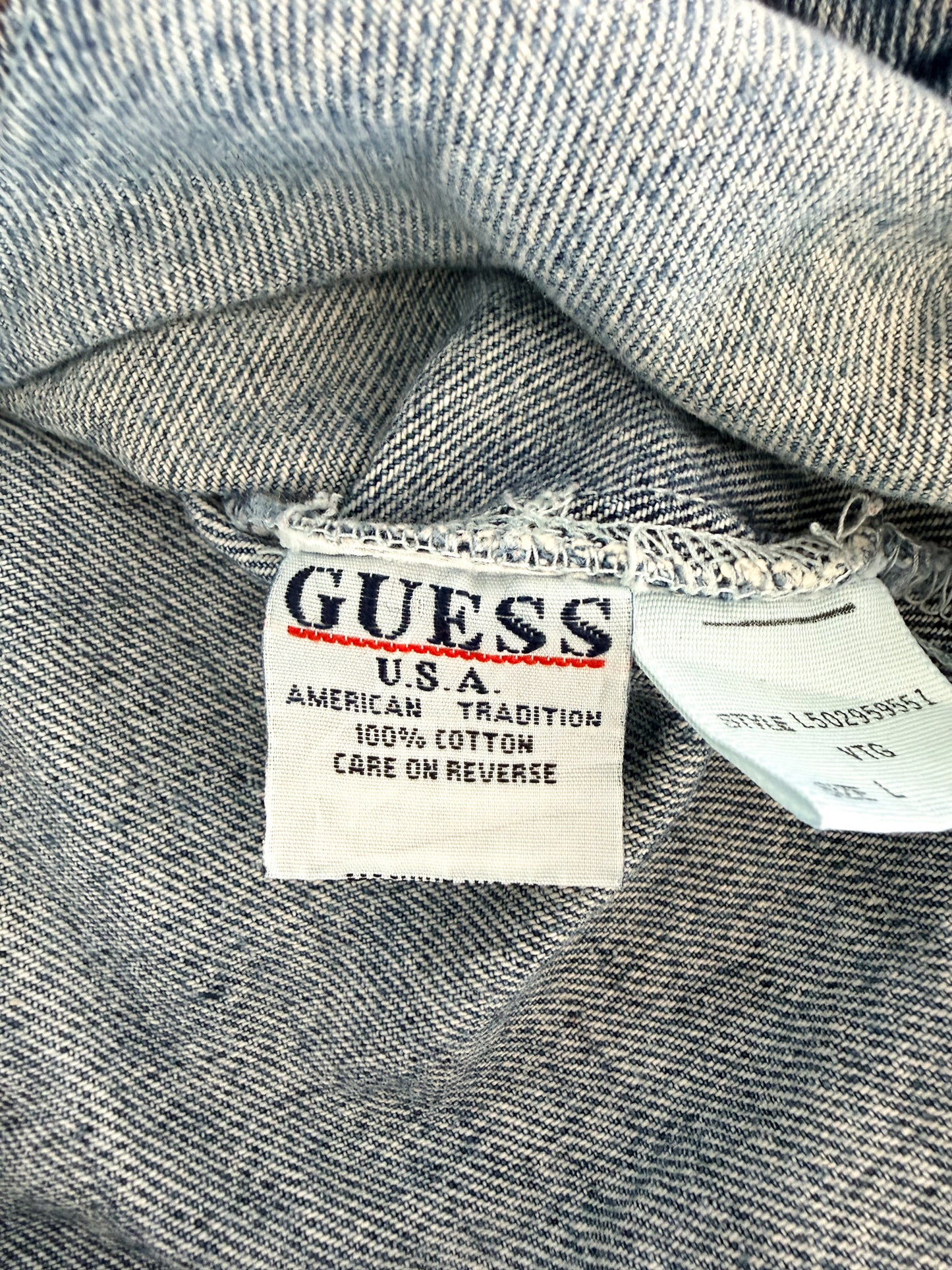 Vintage 90s Guess USA Denim Jacket Light Wash 100% Cotton American Tradition – Size Small