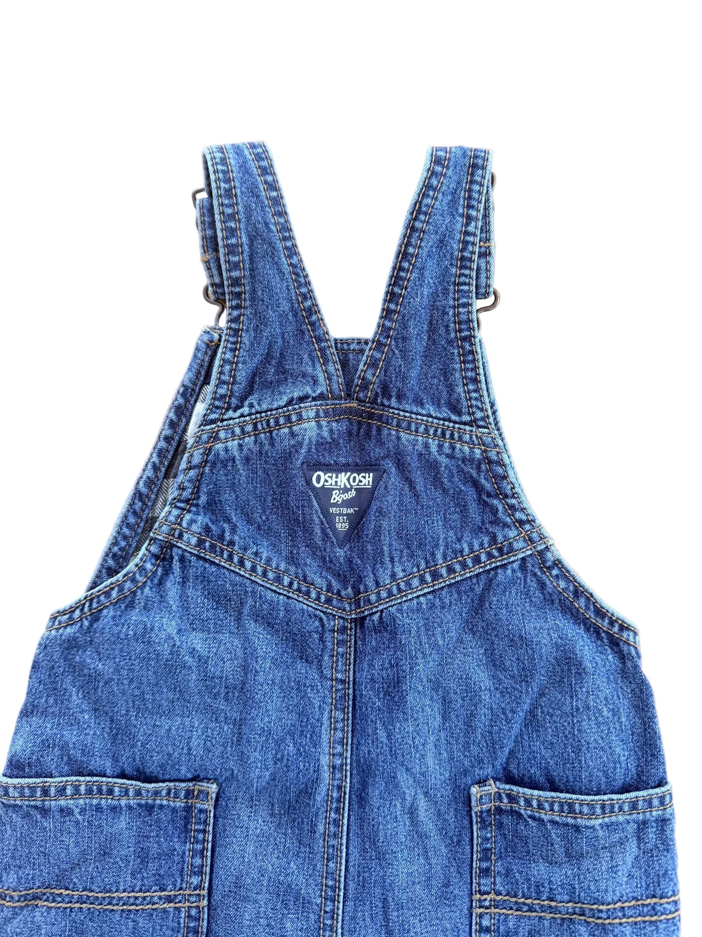 Vintage Kids OshKosh B'Gosh Snap Button Leg Gingham Lined Vestbak Denim Overalls Size 18-24 Months