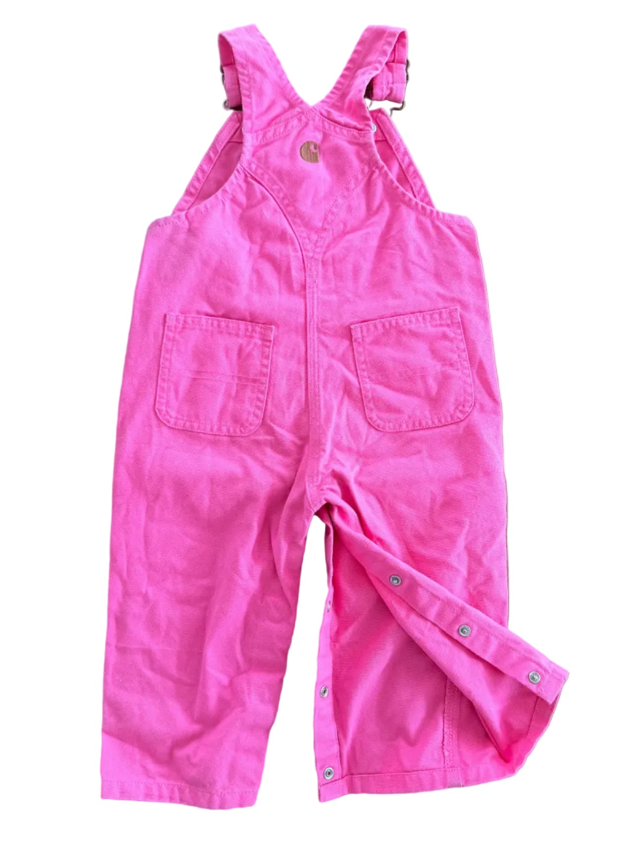 Vintage Kids Carhartt Pink Canvas Snap Button Leg Overalls Size 18 Months