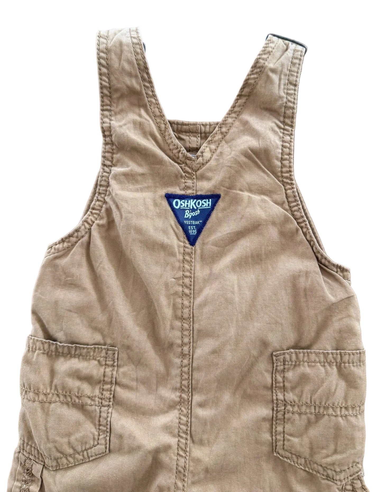 Vintage Kids OshKosh Bgosh Tan Cotton Snap Button Leg Overalls Size 9 Months
