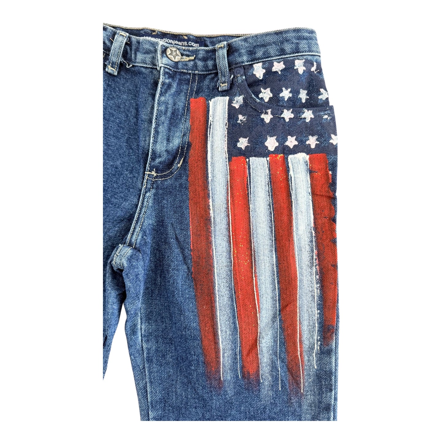 Y2K Second Generation Jeans Hand Painted American Flag Bootcut Flare Jeans, 26W