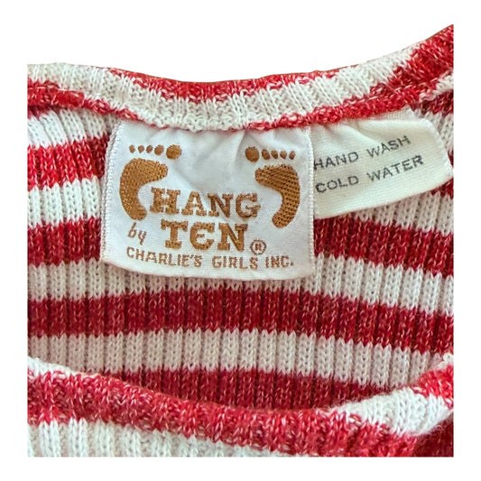 Vintage 1970s Hang Ten Red White Striped Ribbed Singlet size XS