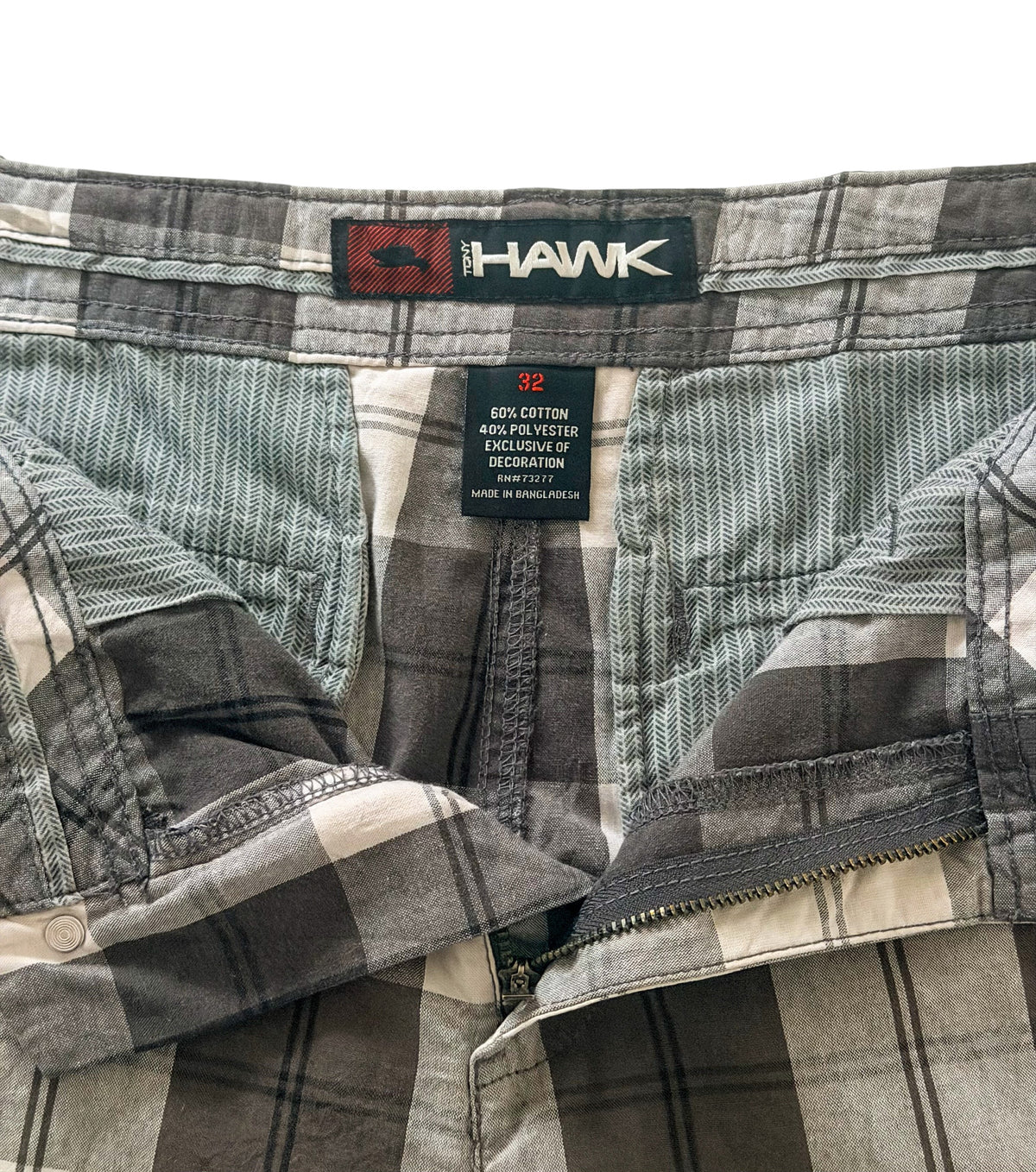 Tony Hawk Plaid Baggy Skate Jorts, Large