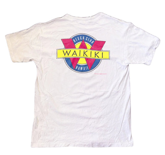 Vintage 1989 White Waikiki Beach Club Surf Tee XL