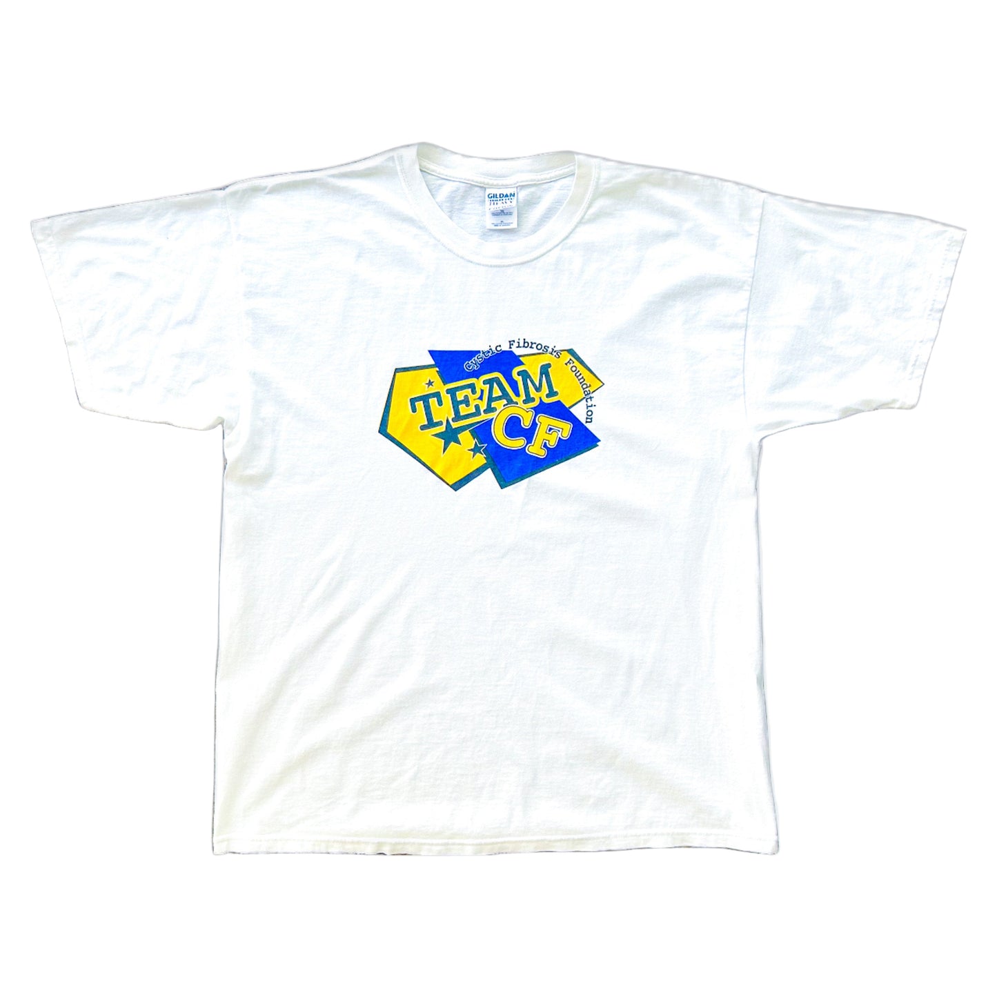 Vintage 90s Gildan Heavyweight Team CF Cystic Fibrosis Foundation Graphic T-Shirt, White Charity Tee Made in Honduras, Size - XL