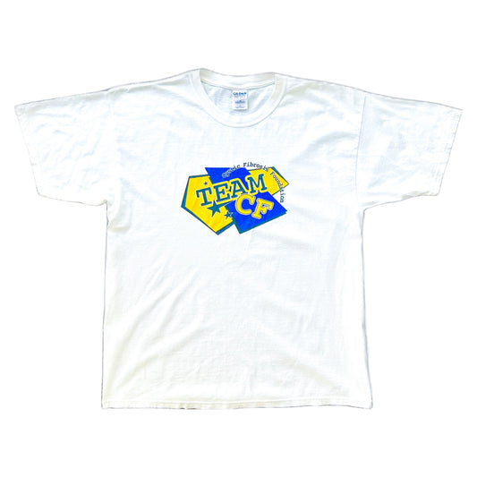 Vintage 90s Gildan Heavyweight Team CF Cystic Fibrosis Foundation Graphic T-Shirt, White Charity Tee Made in Honduras, Size - XL