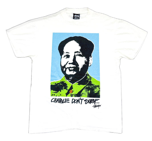 Vintage 1990s Stüssy “Charlie Don’t Surf” Graphic Tee – Made in USA | Rare 90s Streetwear Classic, Size-