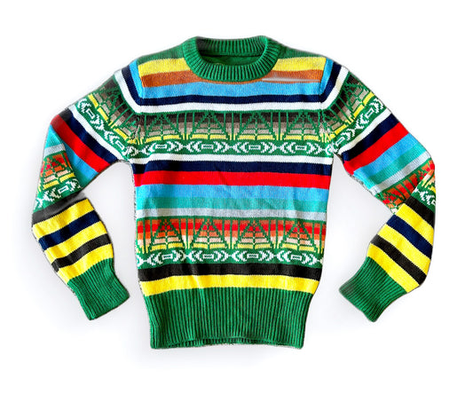 Vintage Kids Patterned Knitted Jumper 7-8 Years