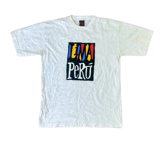 Vintage 1990s Peru Lima White Cotton Active Wear T-shirt Large