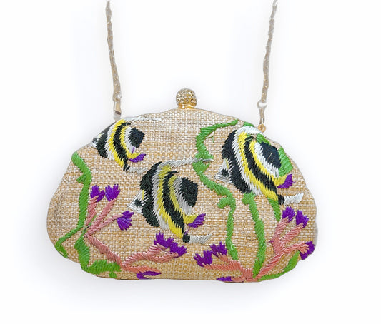 Vintage Embroidered Fish Hard Case Shoulder Bag