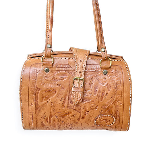 Vintage Force Ten Tan Leather Shoulder Bag Western Tooled