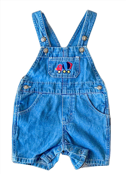 Vintage Kids Embroidered Truck Denim Overalls 9 Months