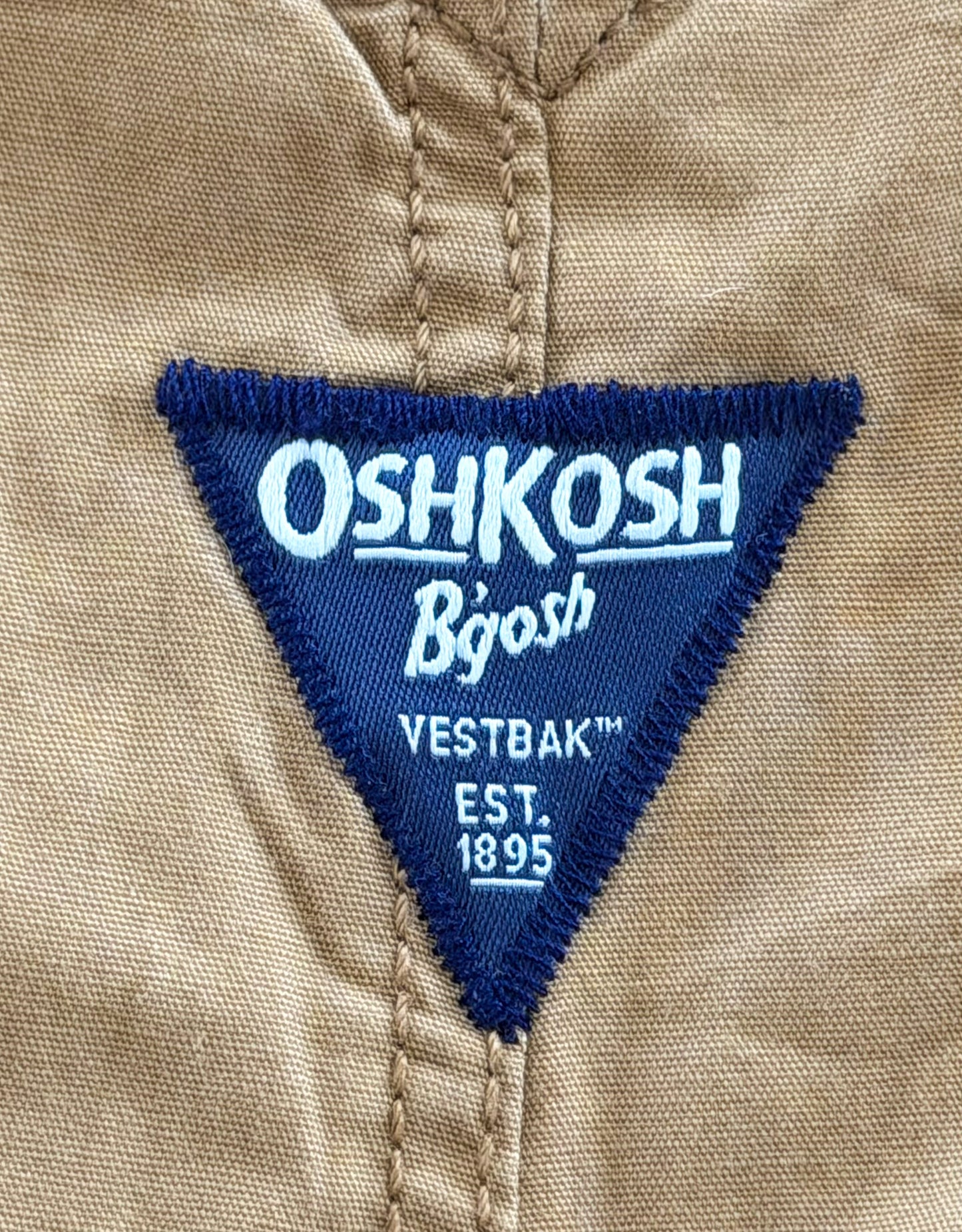 Vintage Kids OshKosh Bgosh Tan Cotton Snap Button Leg Overalls Size 9 Months