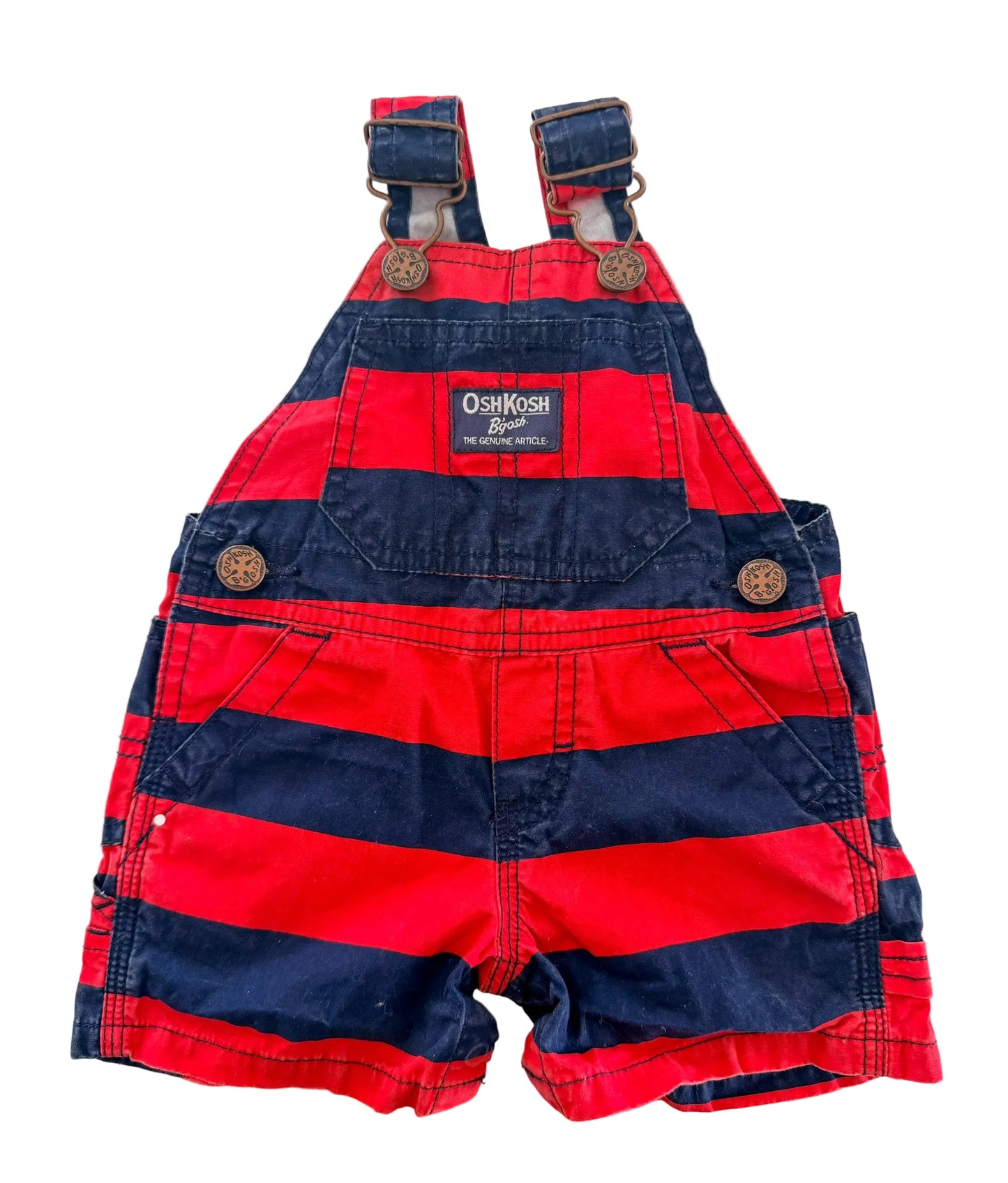 Vintage Kids OshKosh B'Gosh Red and Navy Blue Stripe Overalls Size 3 Months