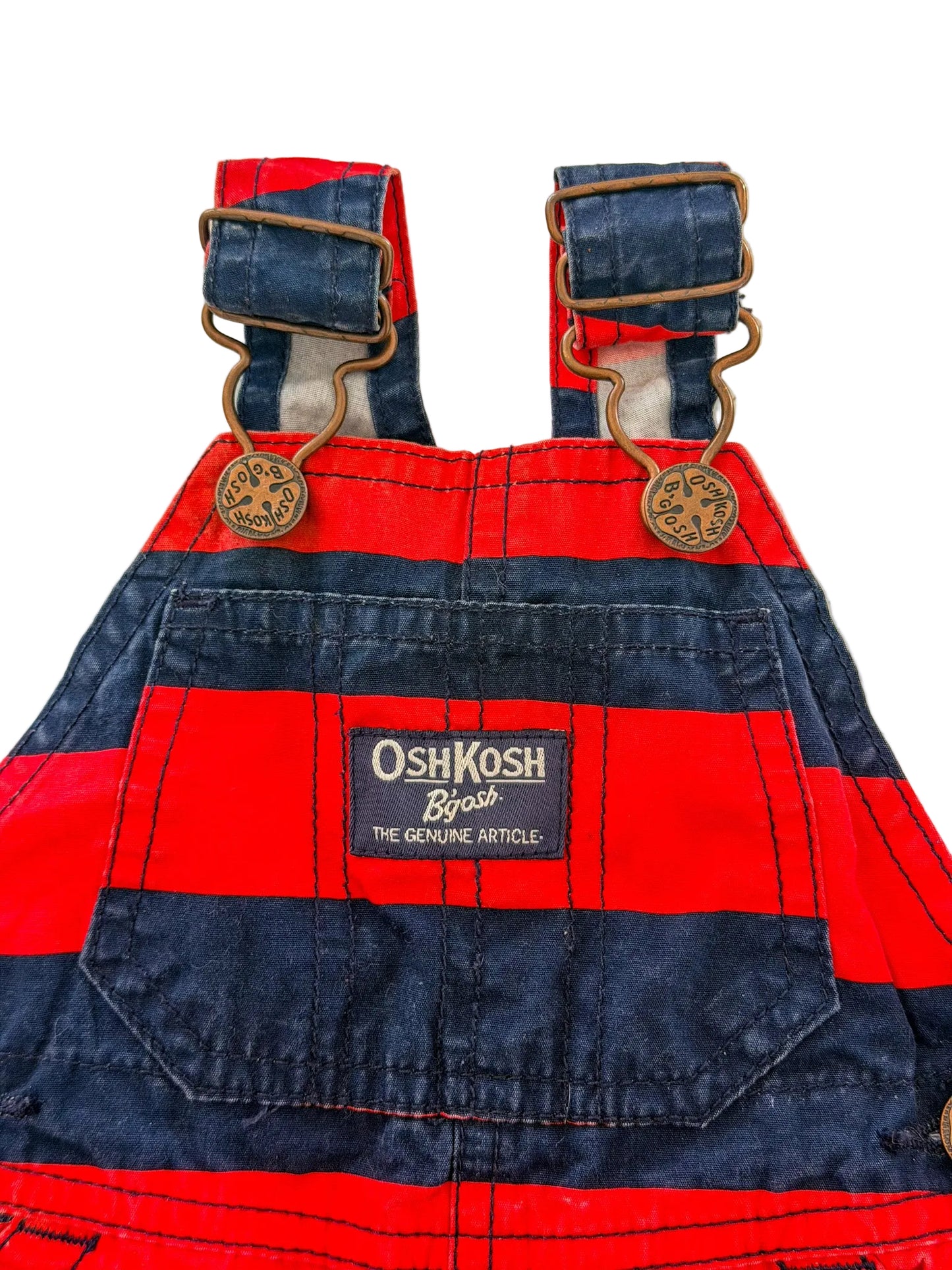 Vintage Kids OshKosh B'Gosh Red and Navy Blue Stripe Overalls Size 3 Months