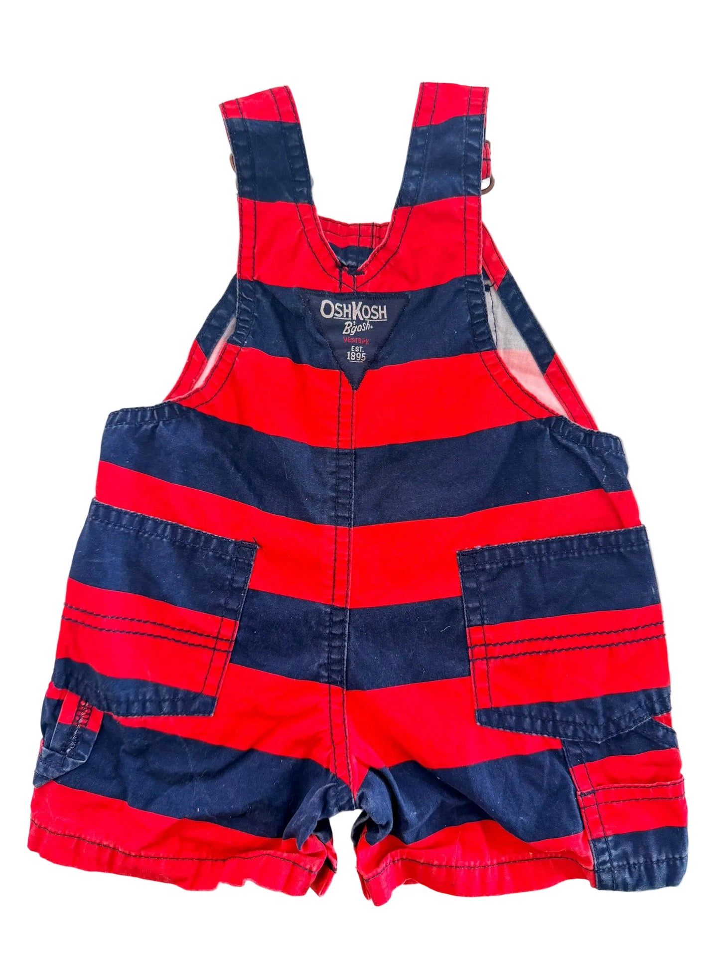 Vintage Kids OshKosh B'Gosh Red and Navy Blue Stripe Overalls Size 3 Months