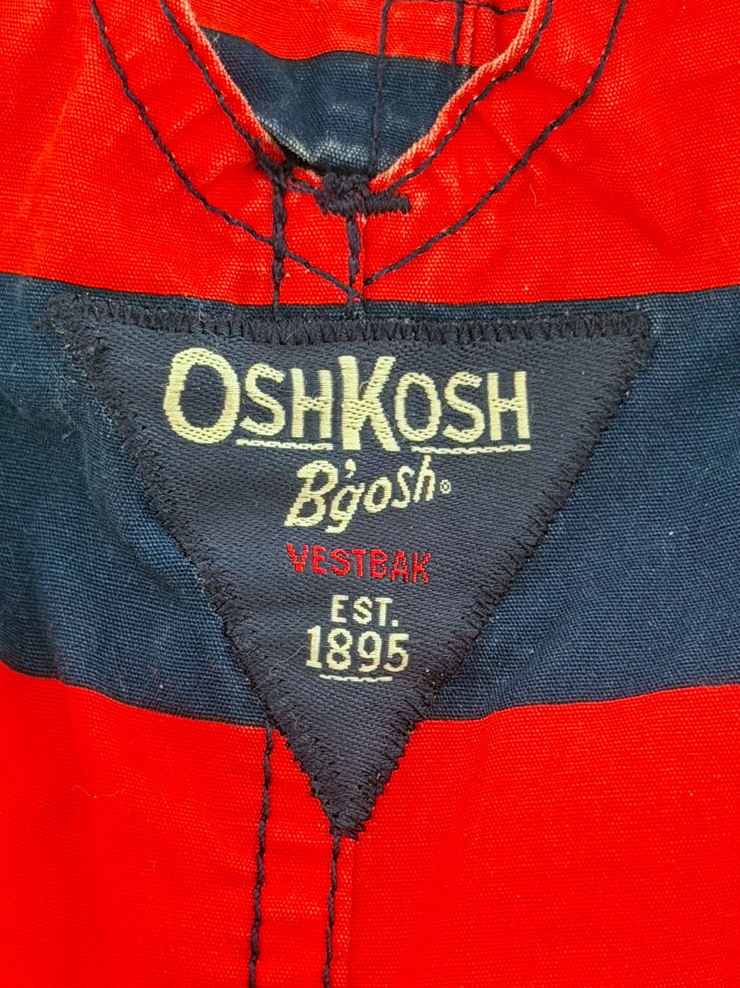 Vintage Kids OshKosh B'Gosh Red and Navy Blue Stripe Overalls Size 3 Months