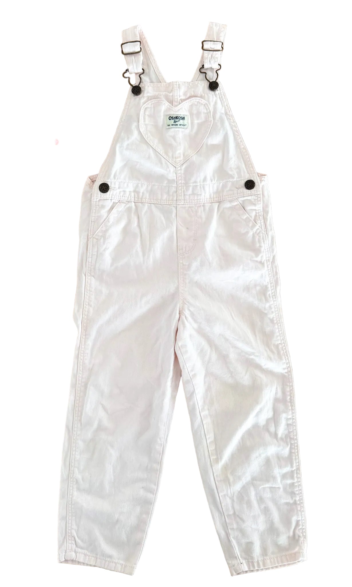 Vintage Kids OshKosh B'Gosh Light Pink Heart Denim Heart Overalls Size 5 Years