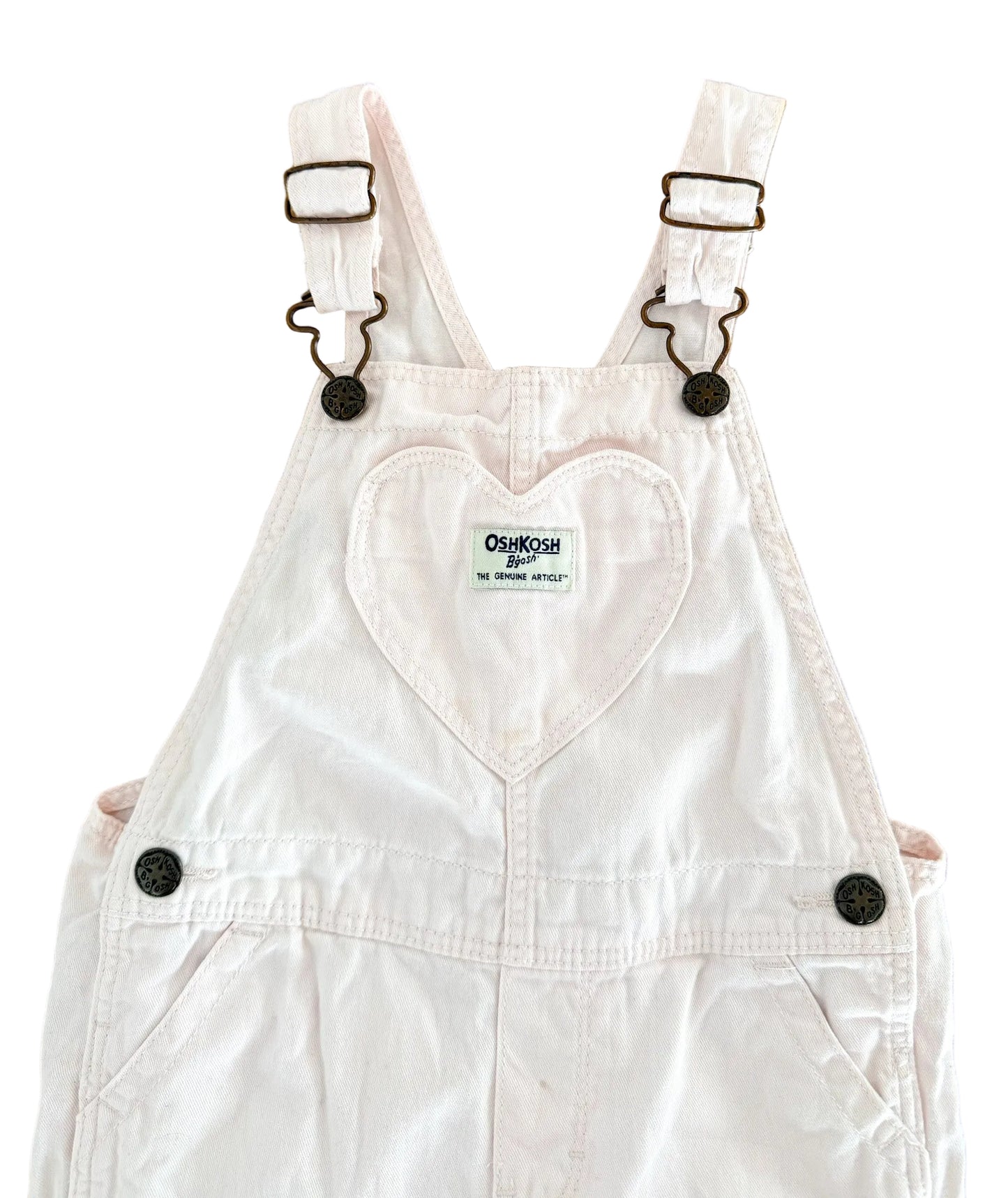 Vintage Kids OshKosh B'Gosh Light Pink Heart Denim Heart Overalls Size 5 Years