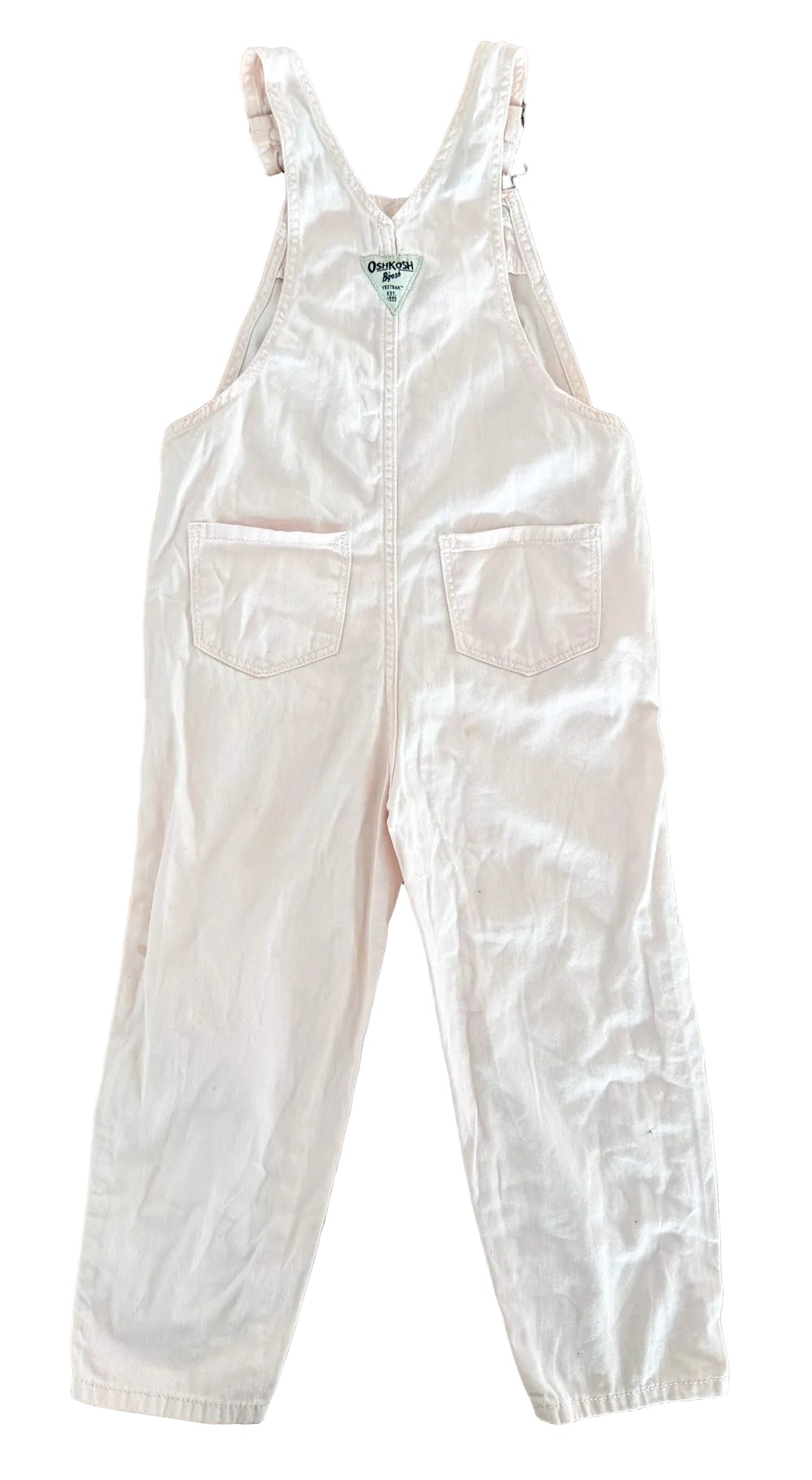 Vintage Kids OshKosh B'Gosh Light Pink Heart Denim Heart Overalls Size 5 Years