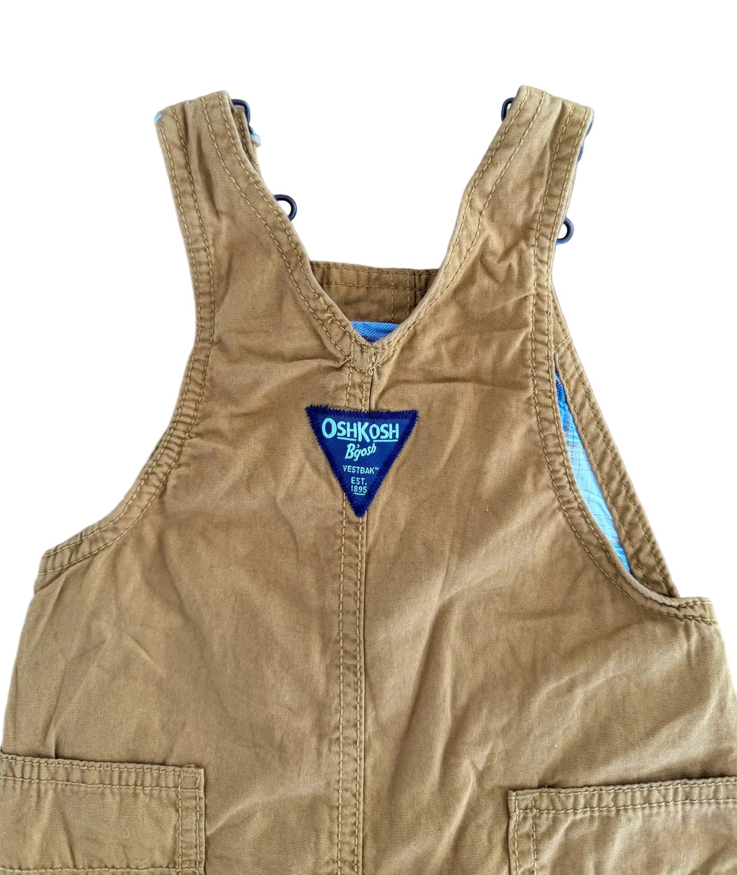 Vintage Kids OshKosh B'Gosh Tan Canvas Plaid Lined Overalls Size 12 Months