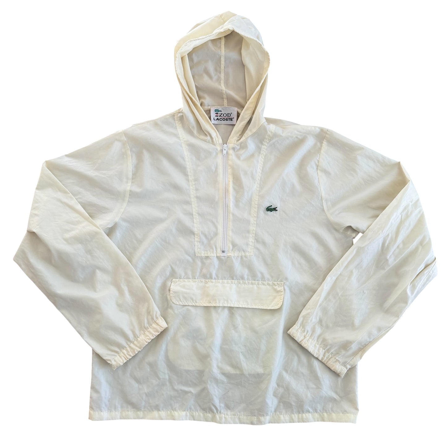 Vintage 1980s IZOD Lacoste Hooded Quarter Zip Windbreaker Jacket, Medium