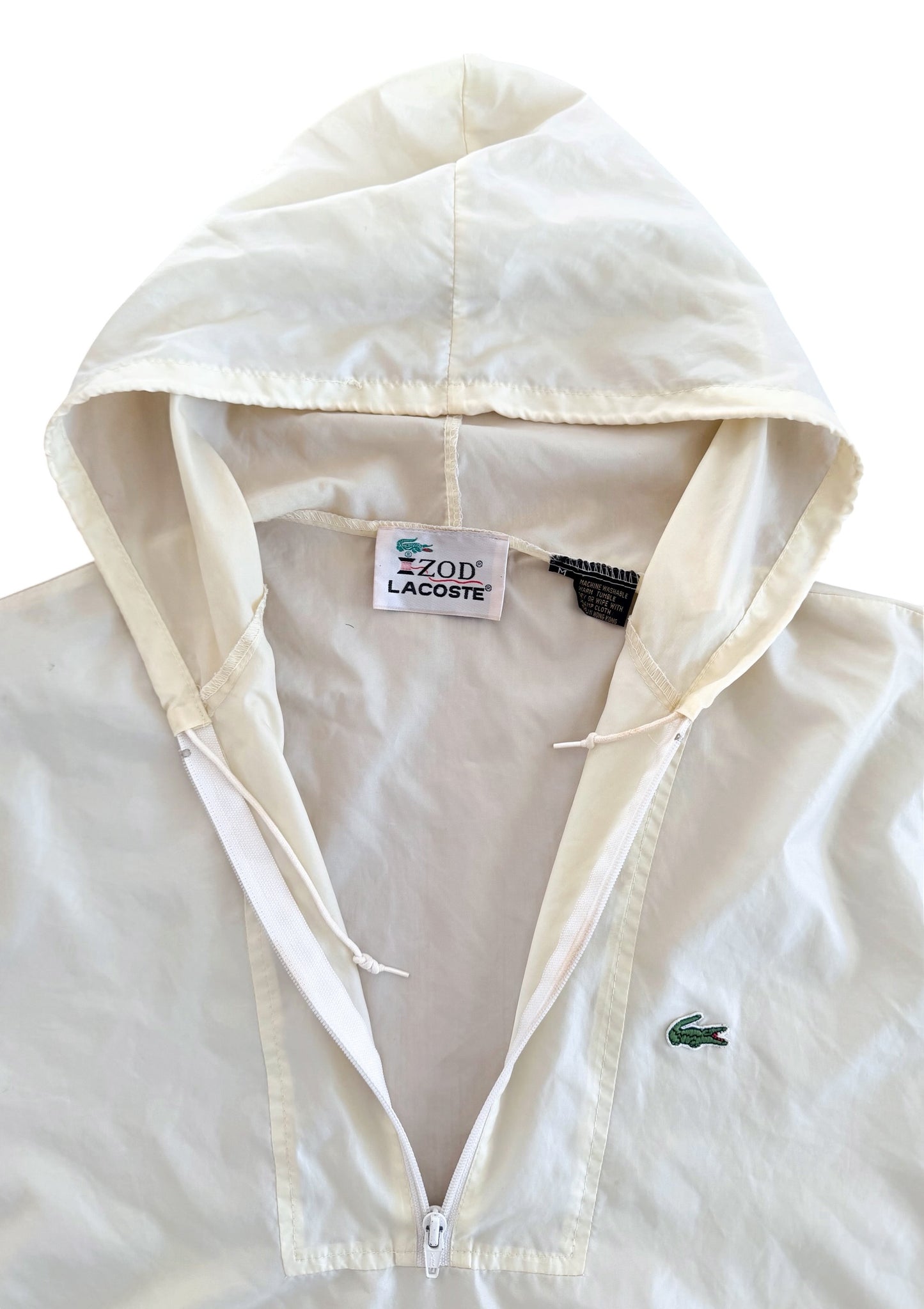 Vintage 1980s IZOD Lacoste Hooded Quarter Zip Windbreaker Jacket, Medium