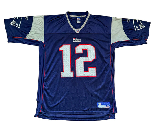 Vintage 2000s New England Patriots #12 Tom Brady NFL Reebok Equipment On-Field Jersey – Size XL