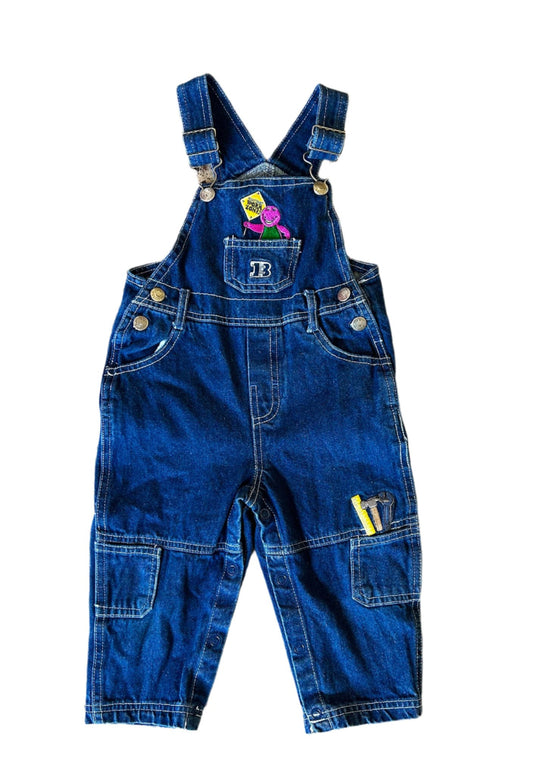 Vintage Barney Kids Denim Embroidered Overalls 24 Months