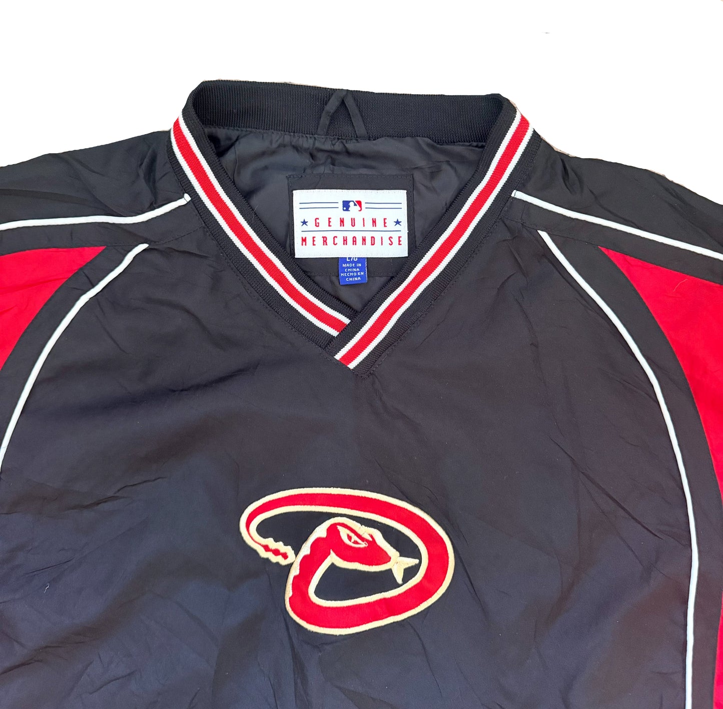 Vintage Arizona Diamondbacks MLB Pullover Black Red Spell-Out Embroidered Windbreaker Jacket Size Large