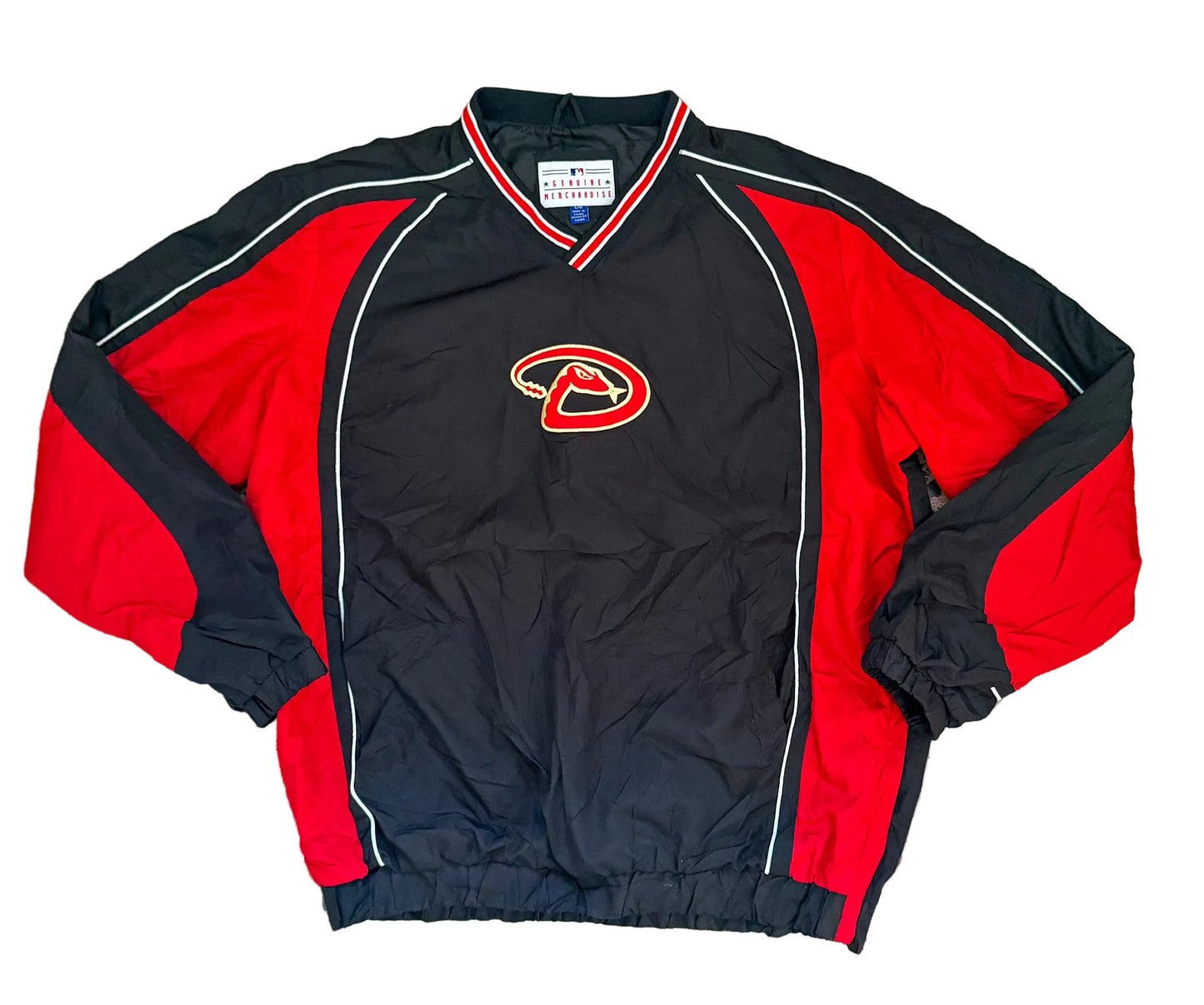 Vintage Arizona Diamondbacks MLB Pullover Black Red Spell-Out Embroidered Windbreaker Jacket Size Large