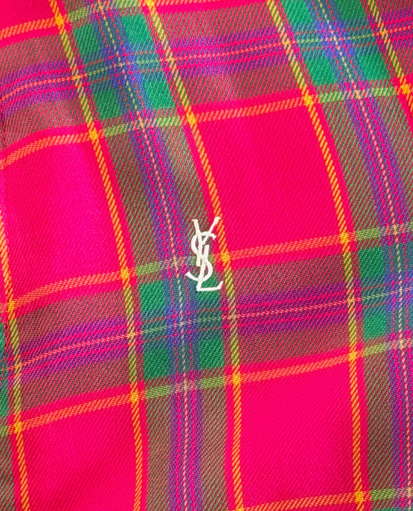 Vintage Yves Saint Laurent Hot Pink Tartan Bomber Jacket, Large