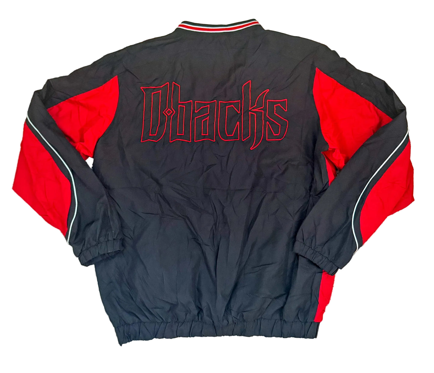 Vintage Arizona Diamondbacks MLB Pullover Black Red Spell-Out Embroidered Windbreaker Jacket Size Large