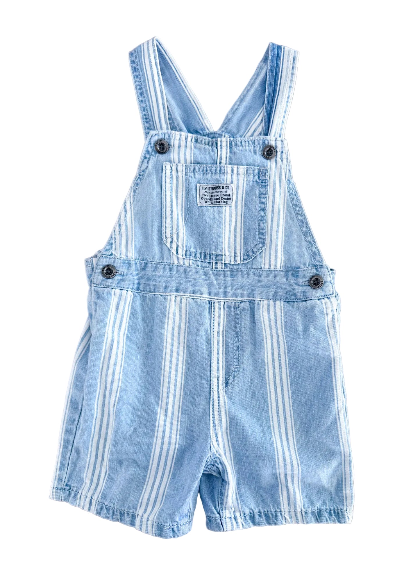 Vintage Kids Levis Strauss Blue And White Railroad Stripe Overalls Size 2 Years