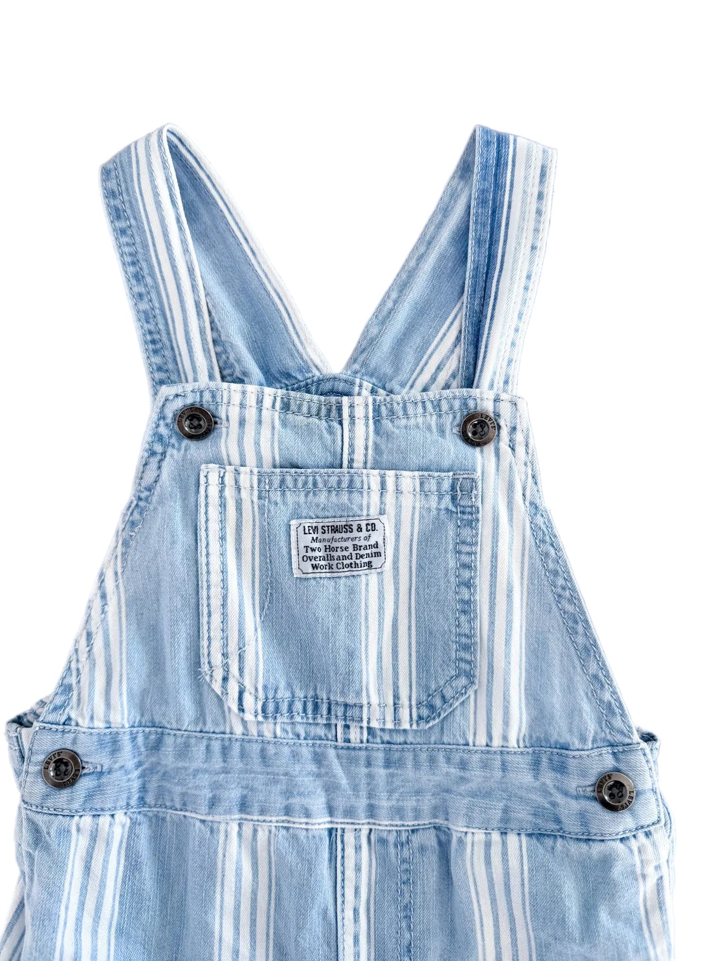 Vintage Kids Levis Strauss Blue And White Railroad Stripe Overalls Size 2 Years