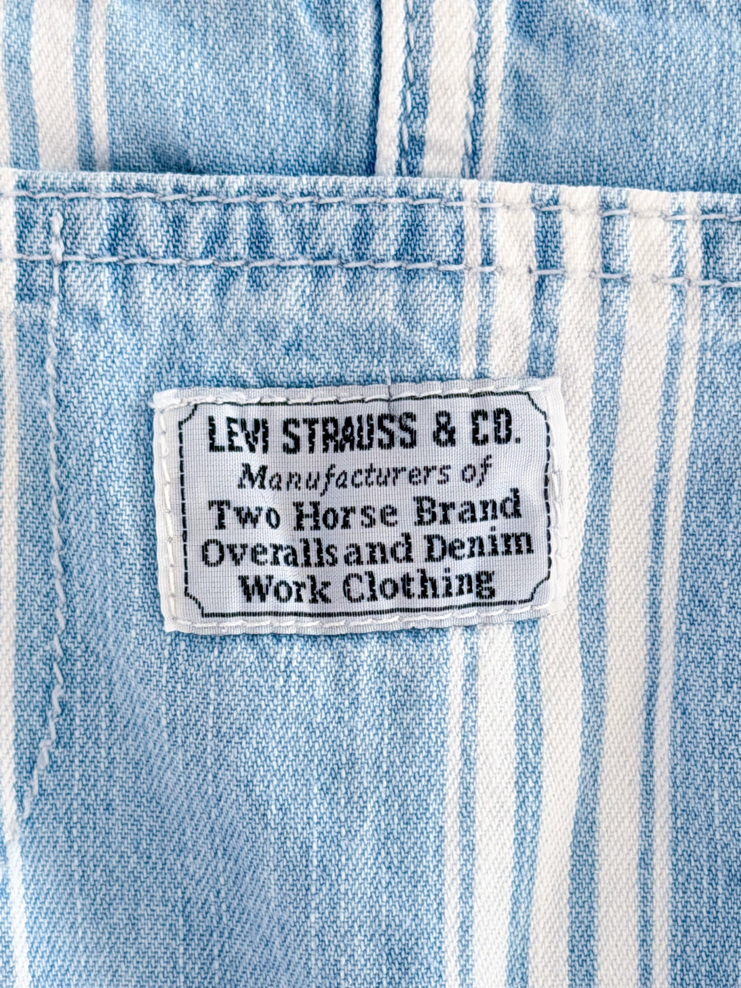 Vintage Kids Levis Strauss Blue And White Railroad Stripe Overalls Size 2 Years