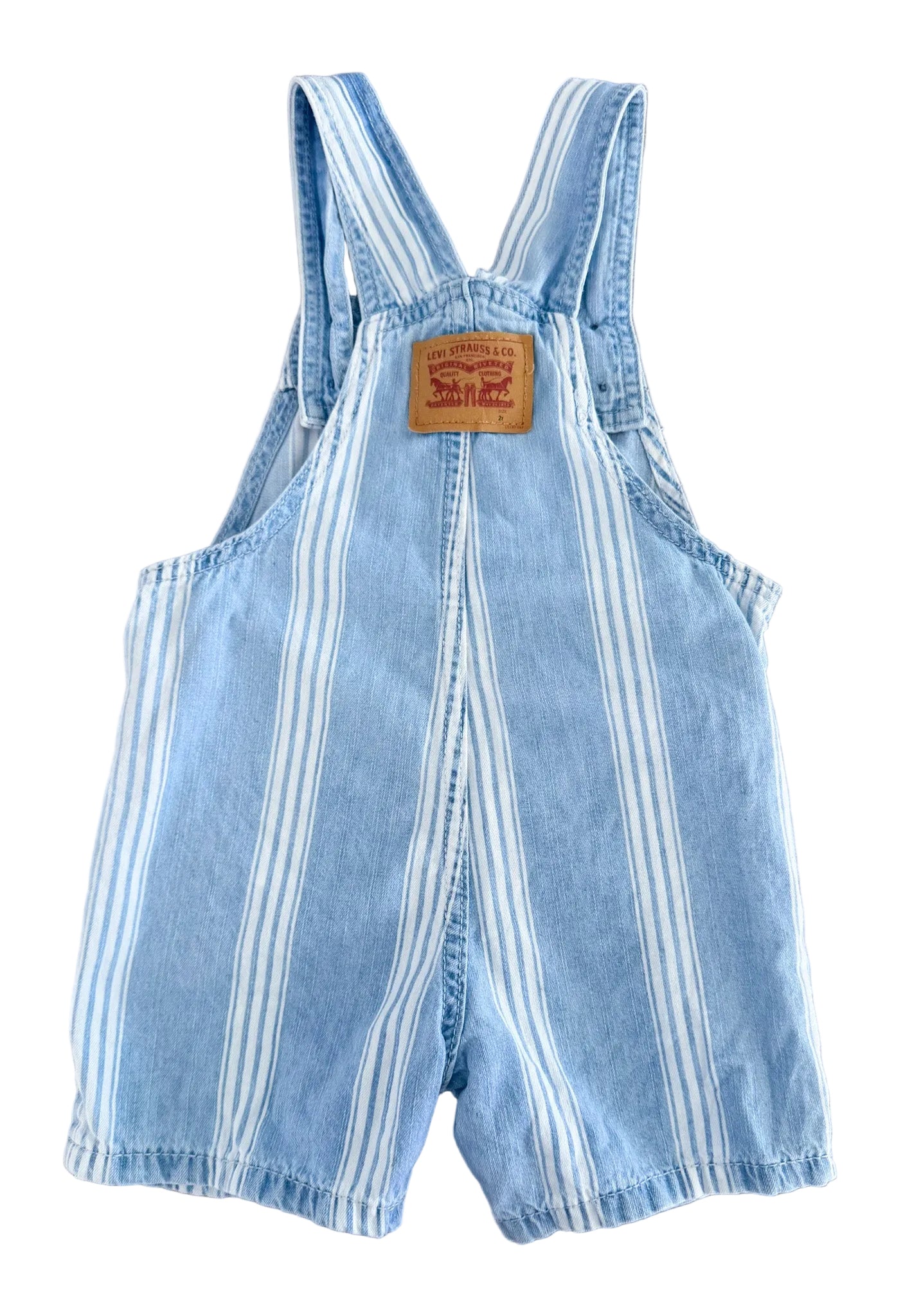 Vintage Kids Levis Strauss Blue And White Railroad Stripe Overalls Size 2 Years