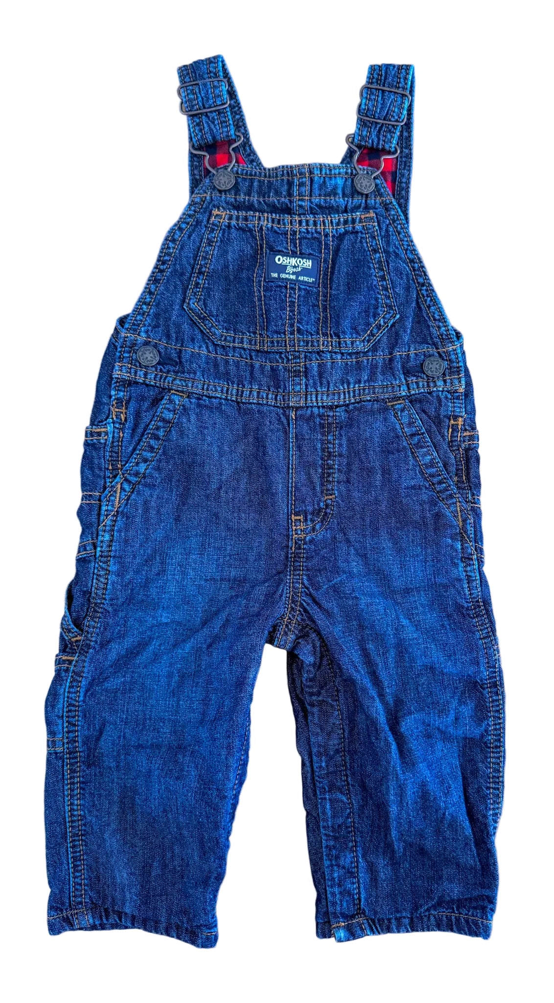 Vintage Kids OshKosh B'Gosh Red Plaid Lined Denim Overalls Size - 12 Months