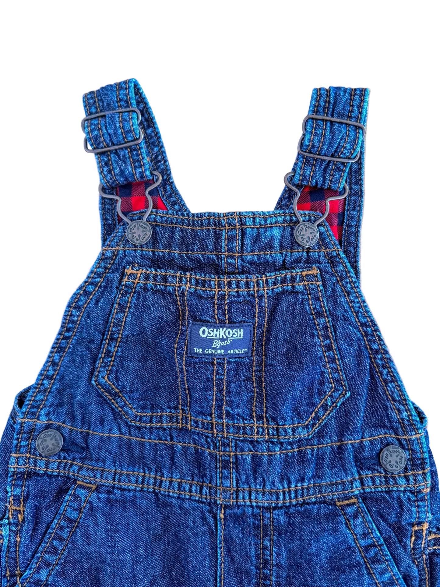 Vintage Kids OshKosh B'Gosh Red Plaid Lined Denim Overalls Size - 12 Months