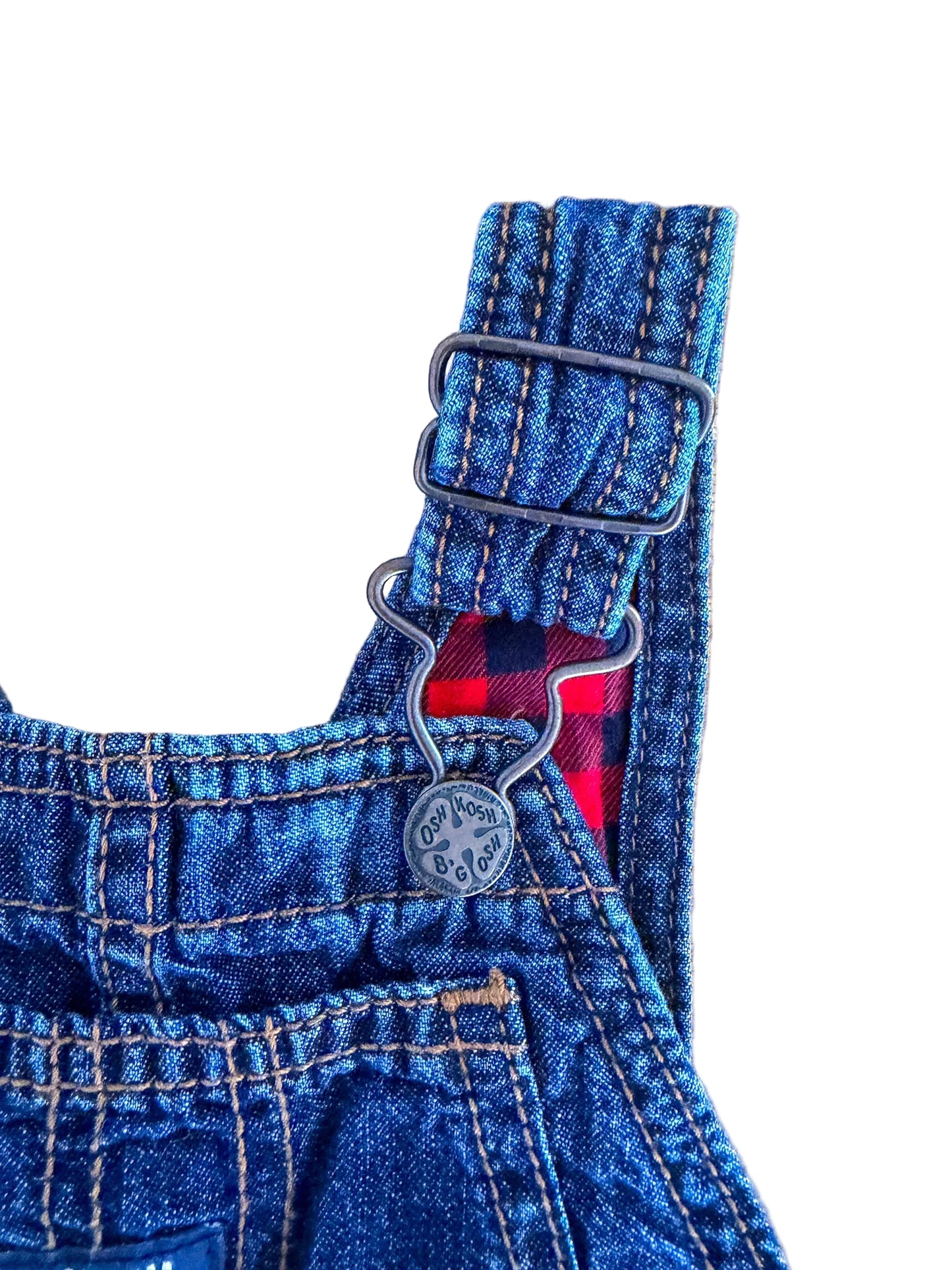 Vintage Kids OshKosh B'Gosh Red Plaid Lined Denim Overalls Size - 12 Months
