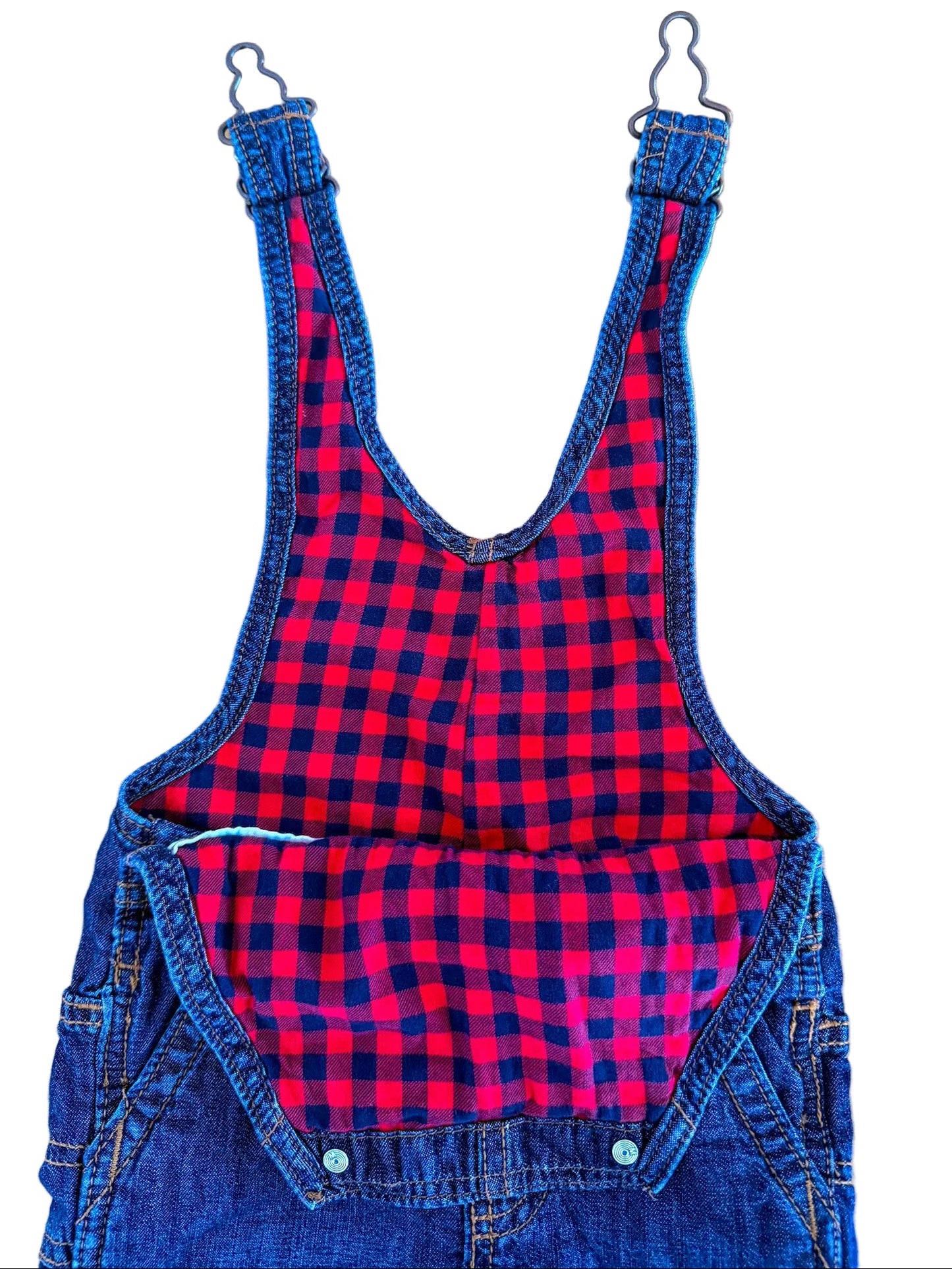 Vintage Kids OshKosh B'Gosh Red Plaid Lined Denim Overalls Size - 12 Months
