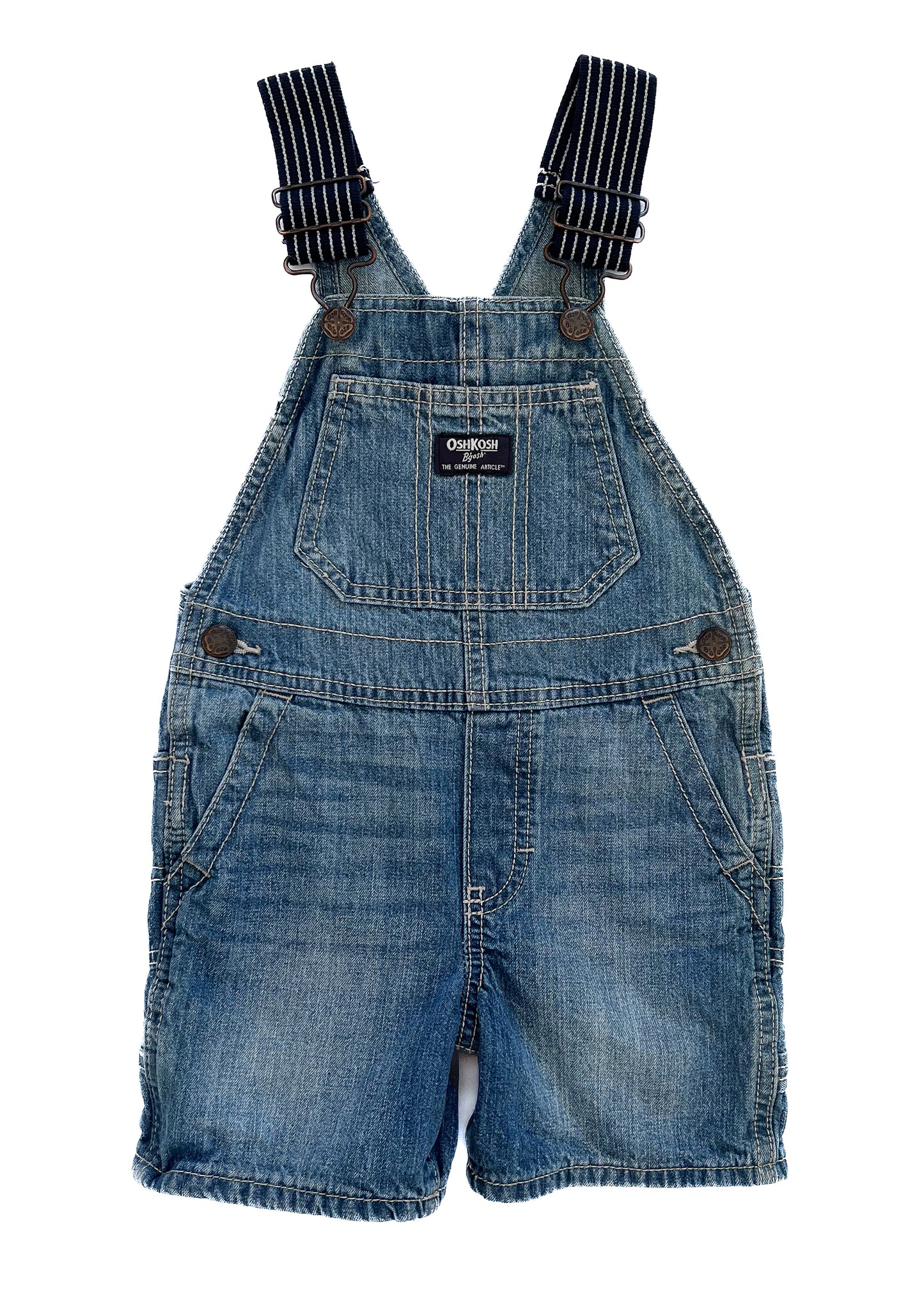 Vintage OshKosh B’gosh Denim Short Overalls – Carpenter Style Light Wash | 3 Years