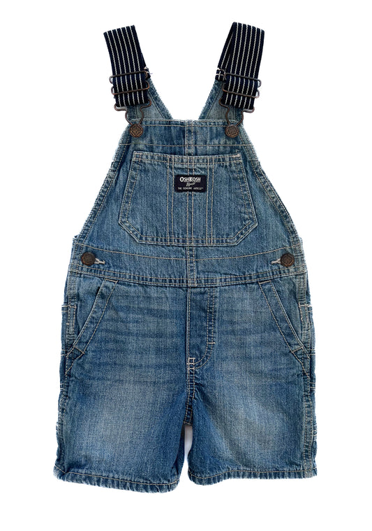 Vintage OshKosh B’gosh Denim Short Overalls – Carpenter Style Light Wash | 3 Years